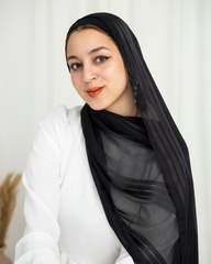 Three Lines Chiffon Scarf - Black