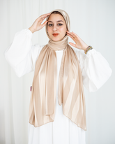 Chiffon Satin Line Scarf - Beige