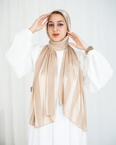 Crinkle Satin Scarf – Beige