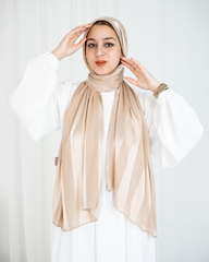 Chiffon Satin Line Scarf - Beige