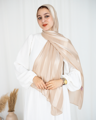 Chiffon Satin Line Scarf - Beige