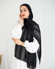 Chiffon Satin Line Scarf - Black
