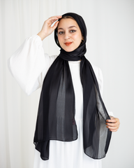 Chiffon Satin Line Scarf - Black