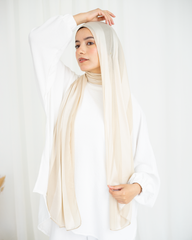 Chiffon Satin Line Scarf - Light Beige