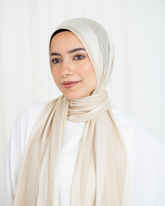 Chiffon Satin Line Scarf - Light Beige