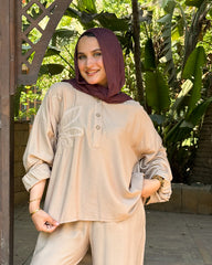 Embroidered Flower Linen Set