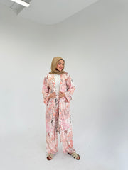 Pink Flory Satin Set