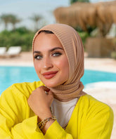 Pleated Chiffon Square Scarf - Beige