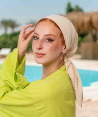 Pleated Chiffon Square Scarf - Light Beige