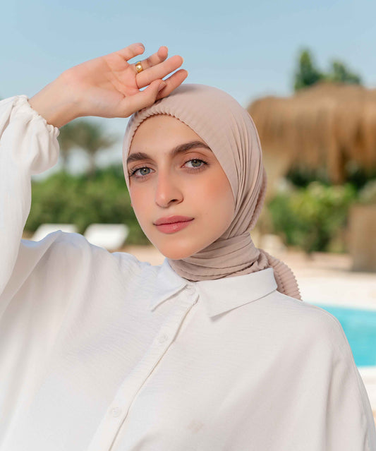 Pleated Chiffon Square Scarf - Bone Beige
