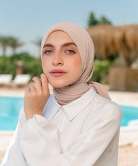 Pleated Chiffon Square Scarf - Bone Beige