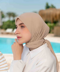 Pleated Chiffon Square Scarf - Tan Beige