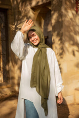 Linen modal scarf-Dark green