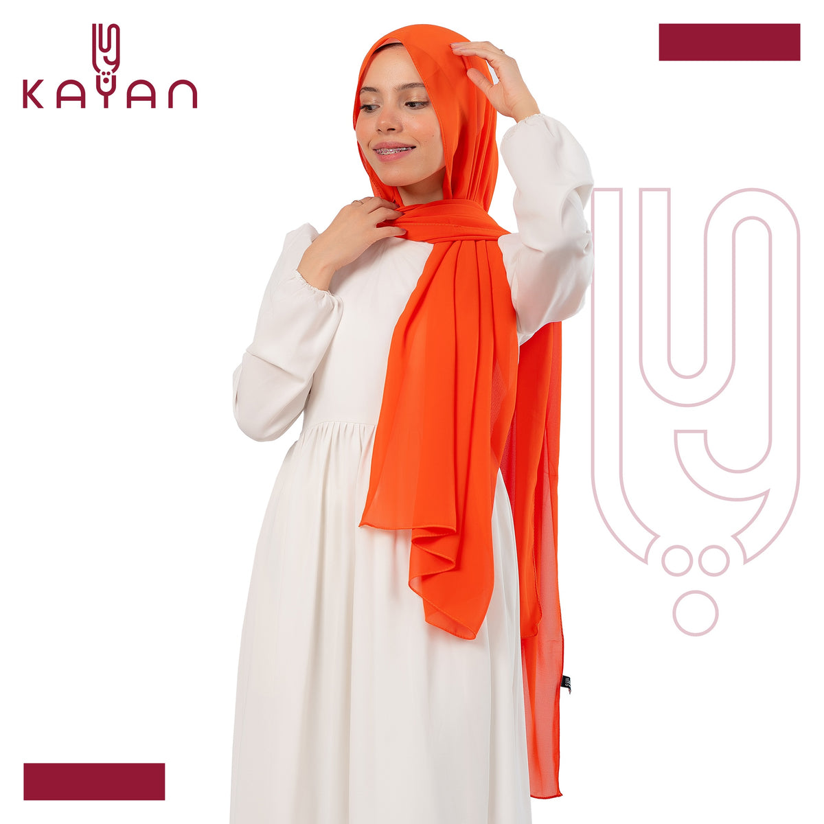 Chiffon Plain Scarf - Fire Orange