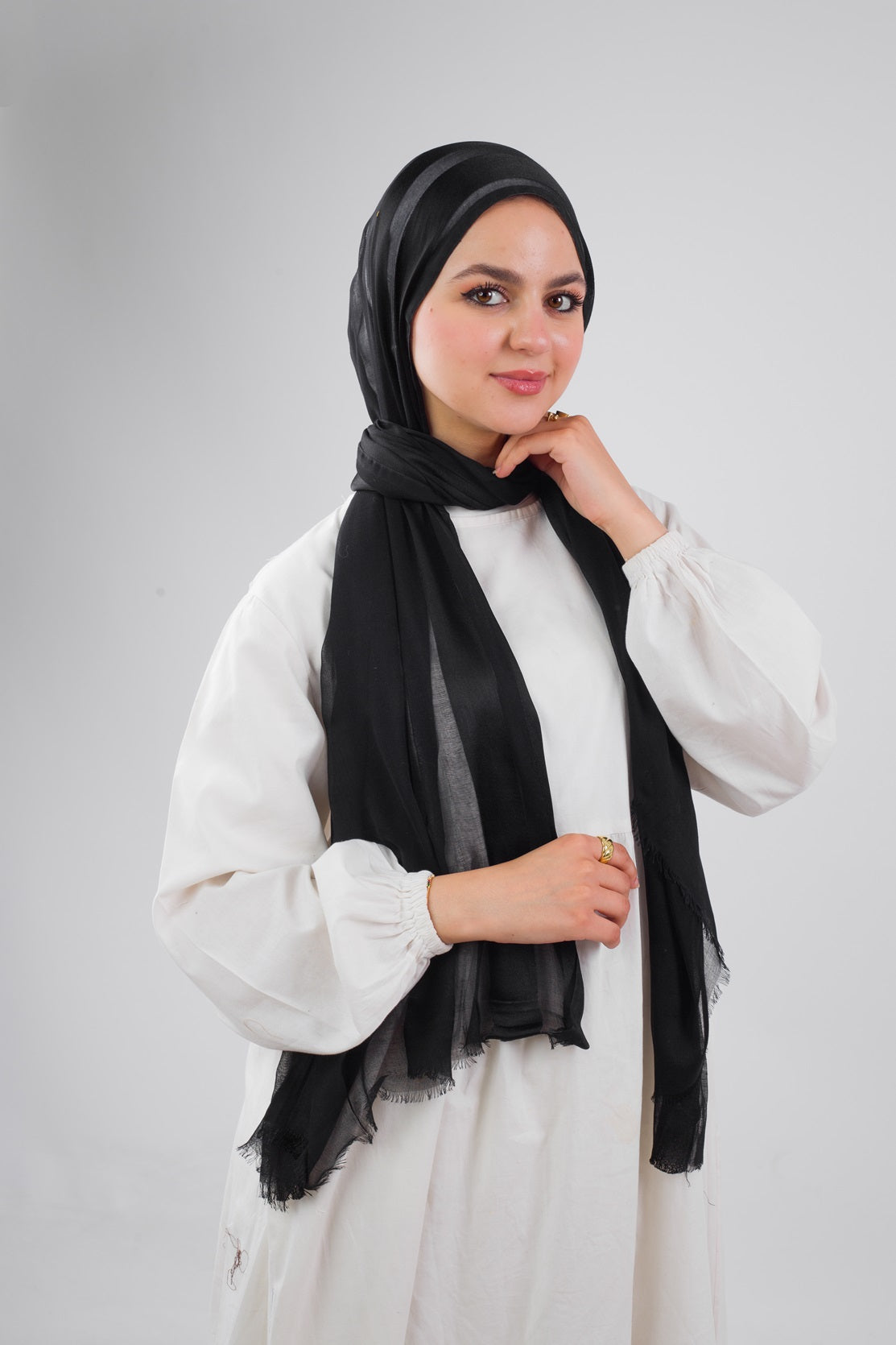 Linen Chiffon Scarf - Black