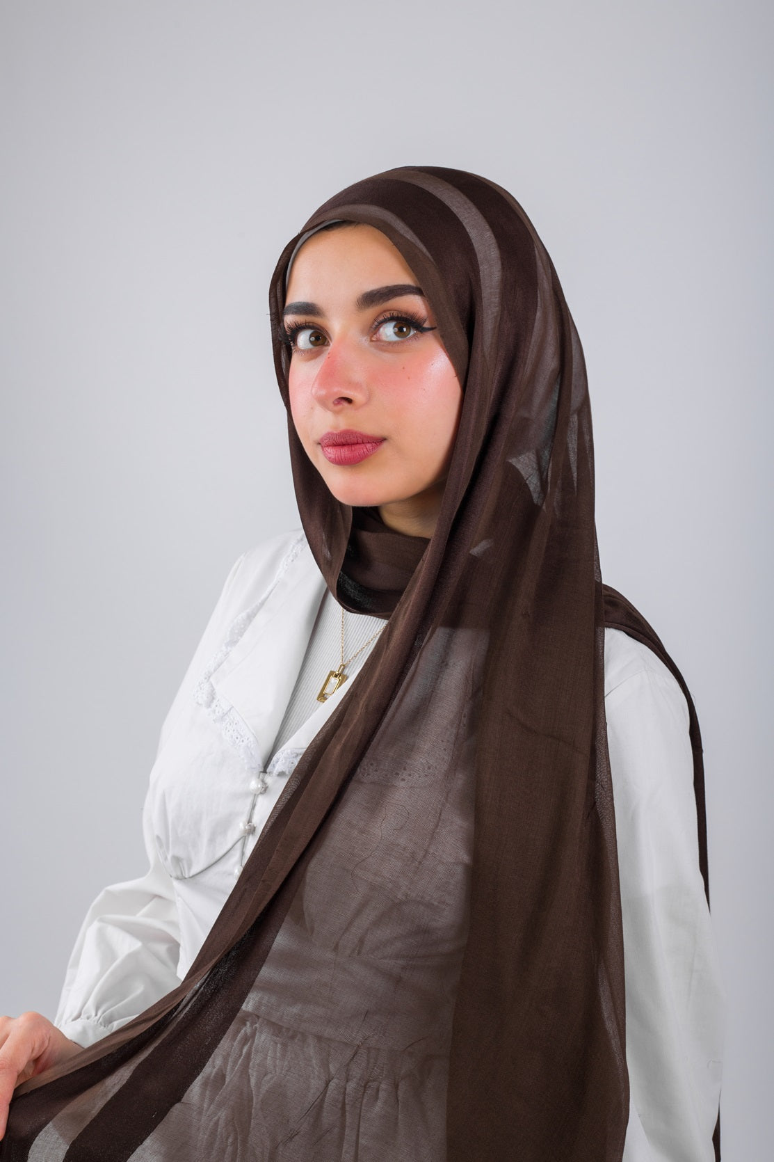 Linen Chiffon Scarf - Brown