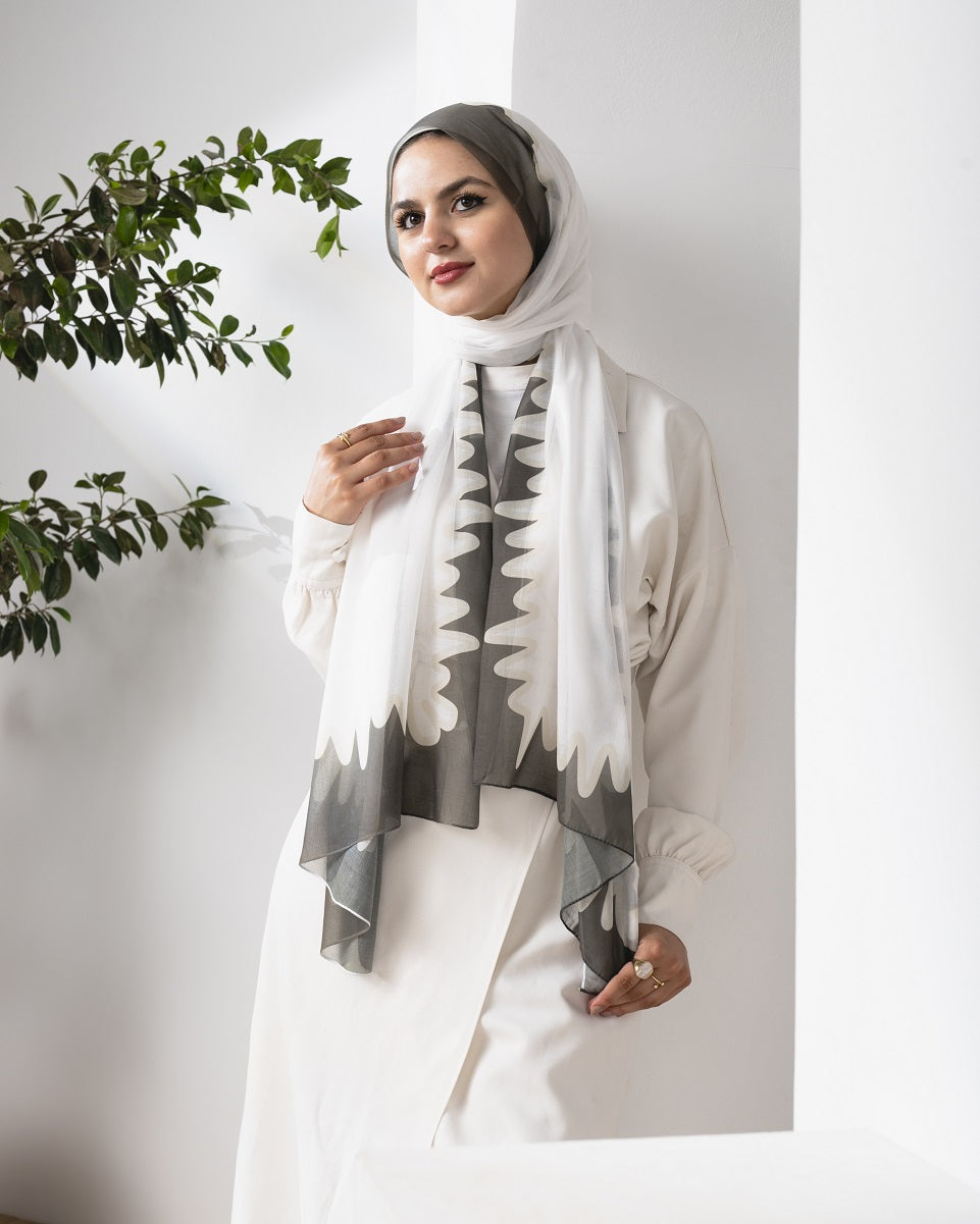 Wavy Line Cotton Scarf – Off White