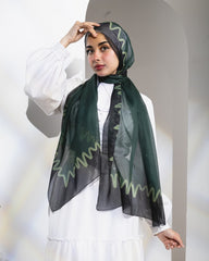 Wavy Line Cotton Scarf – Dark Green