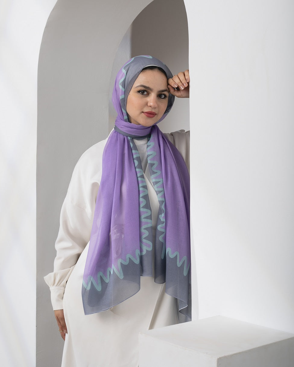 Wavy Line Cotton Scarf – Mauve