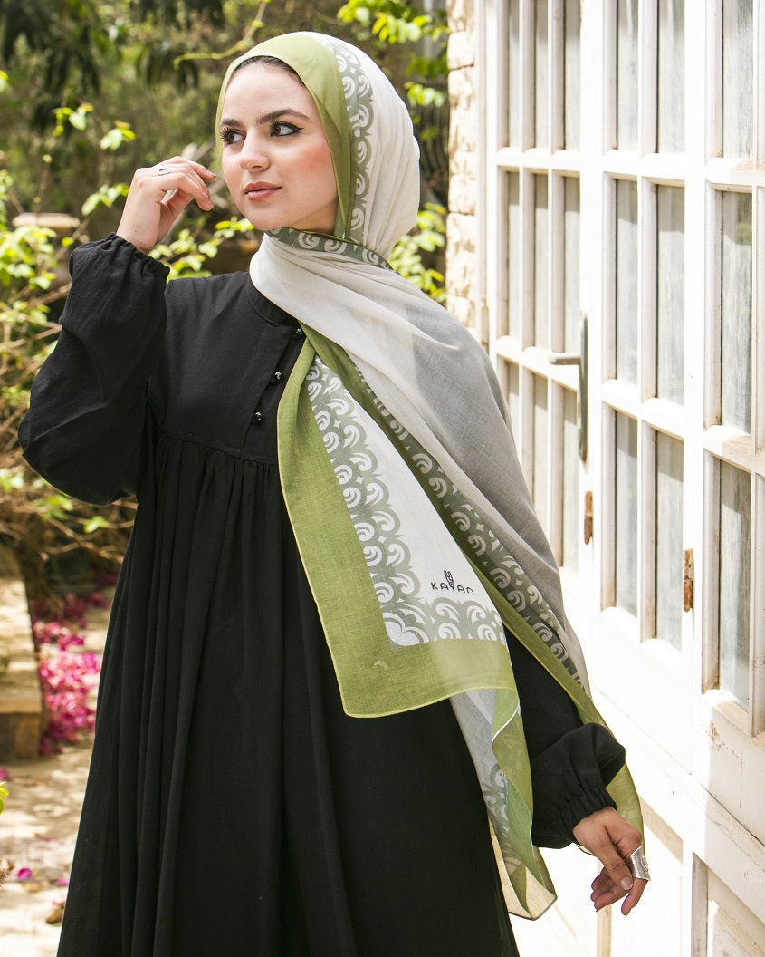 Snail Line Cotton Scarf – Olive