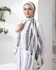 3 Lines Leopard Cotton Scarf – White