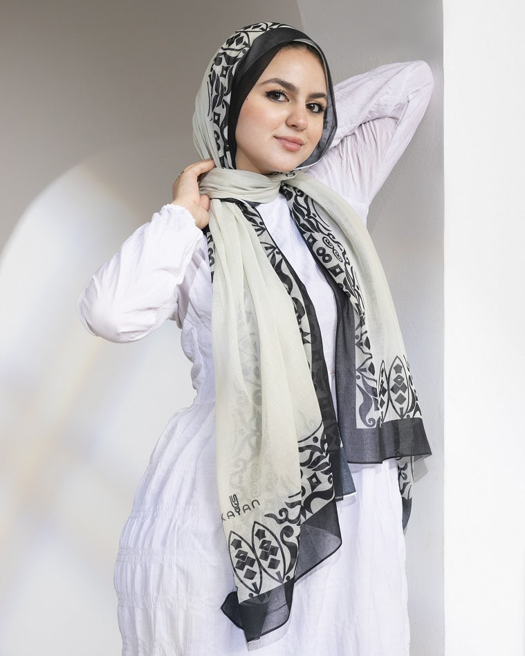 Arabian Line Cotton Scarf – Off White