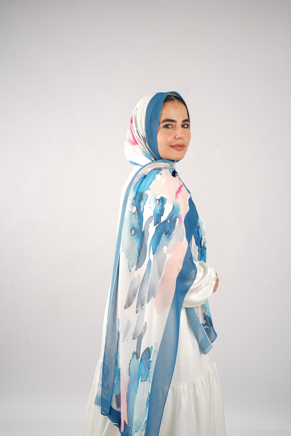 Blended Blue Printed Chiffon