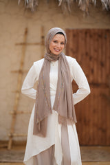 Embroider Linen Scarf - Taupe Beige