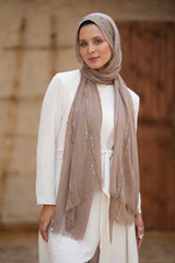 Embroider Linen Scarf - Taupe Beige