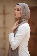 Embroider Linen Scarf - Taupe Beige