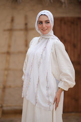 Embroider Linen Scarf - White