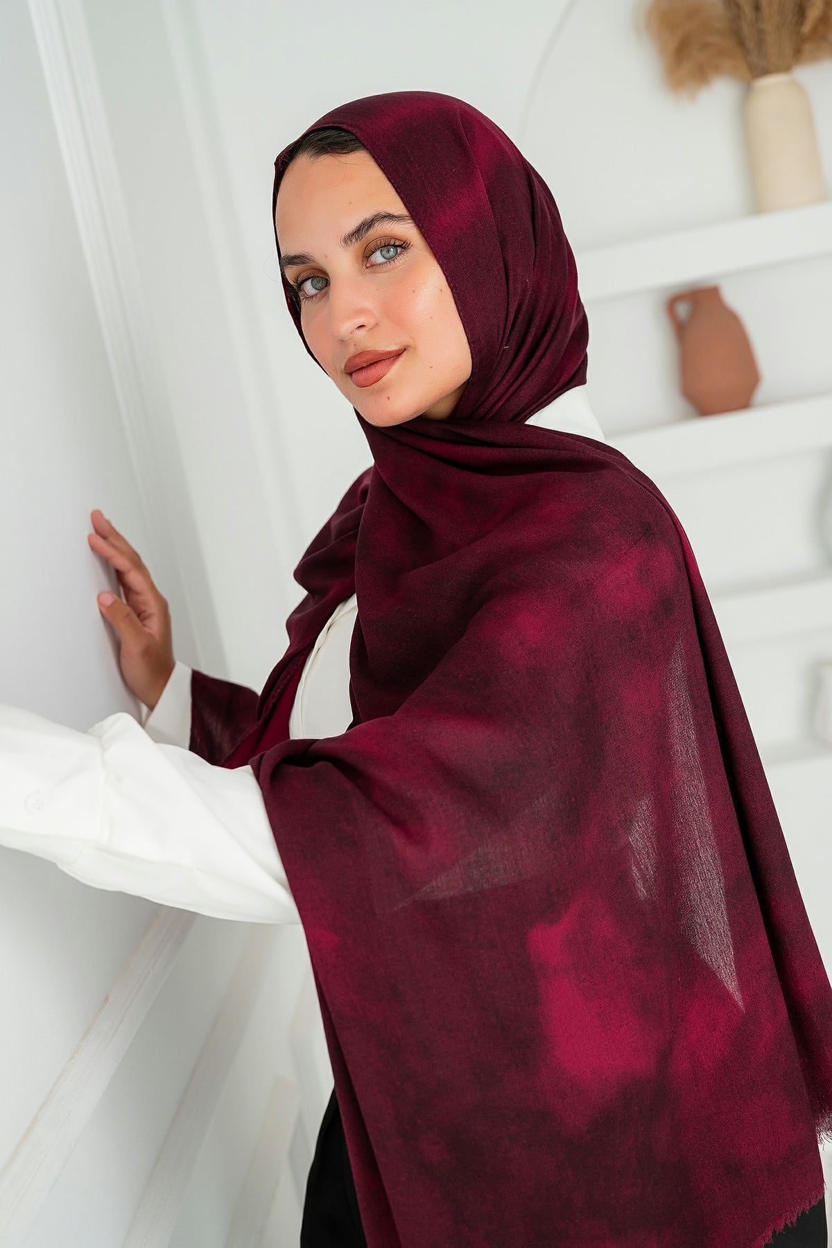 Burgundy Printed Cotton Scarf