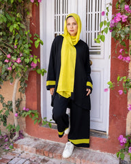 Black Turkish Linen Set – Line Yellow