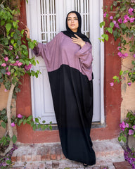 Mauve Black Linen Abaya