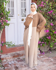 Brown Beige Linen Abaya