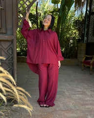 Embroidered Flower Linen Set