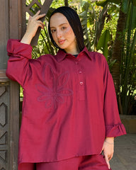 Embroidered Flower Linen Set