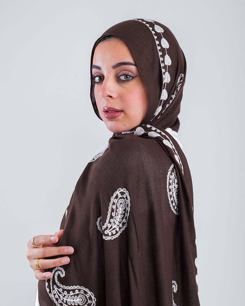 Embroider Modal Scarf – Brown