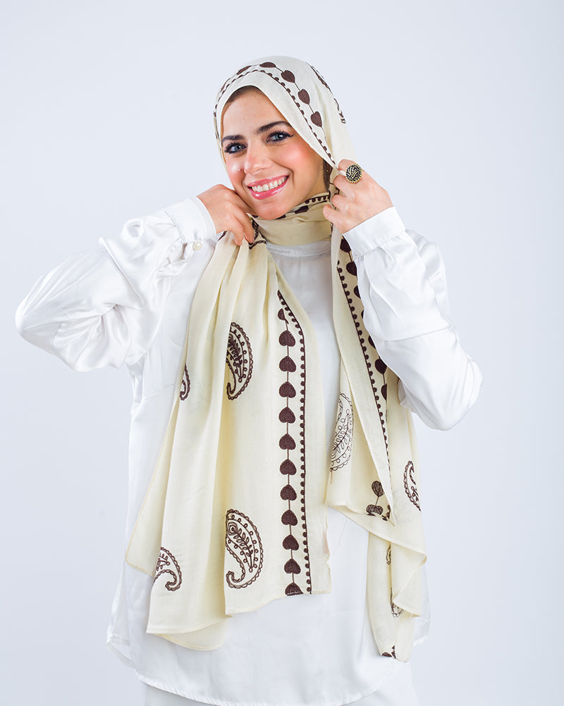 Embroider Modal Scarf – Light Beige