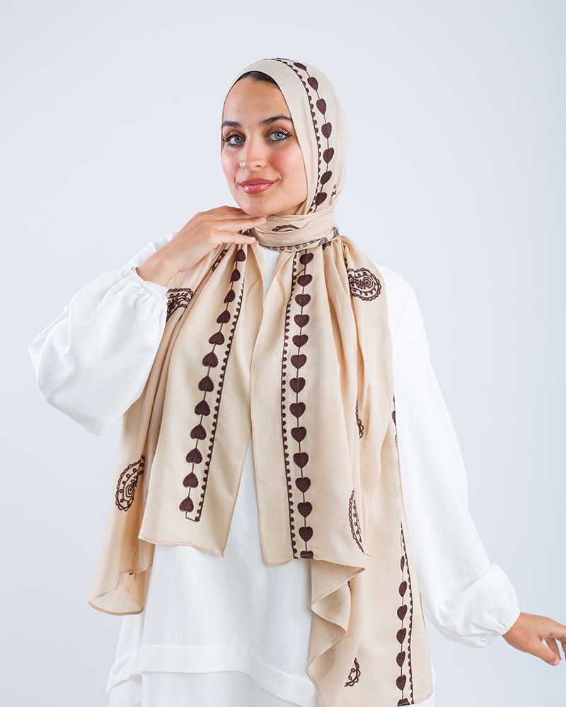 Embroider Modal Scarf – Beige