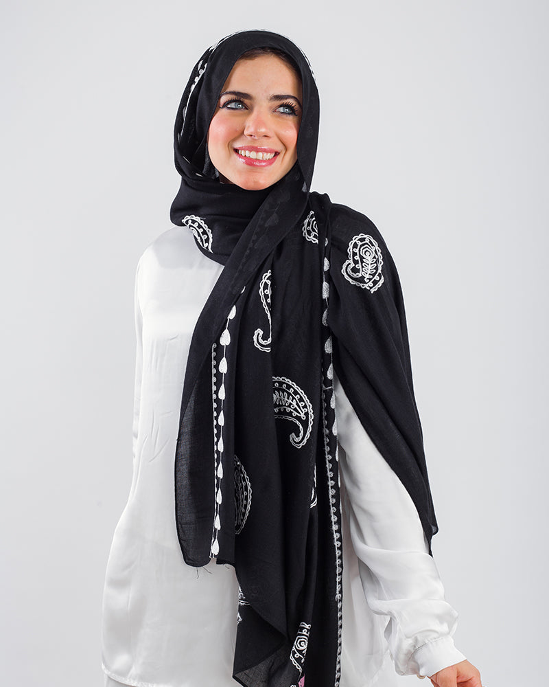 Embroider Modal Scarf – Black