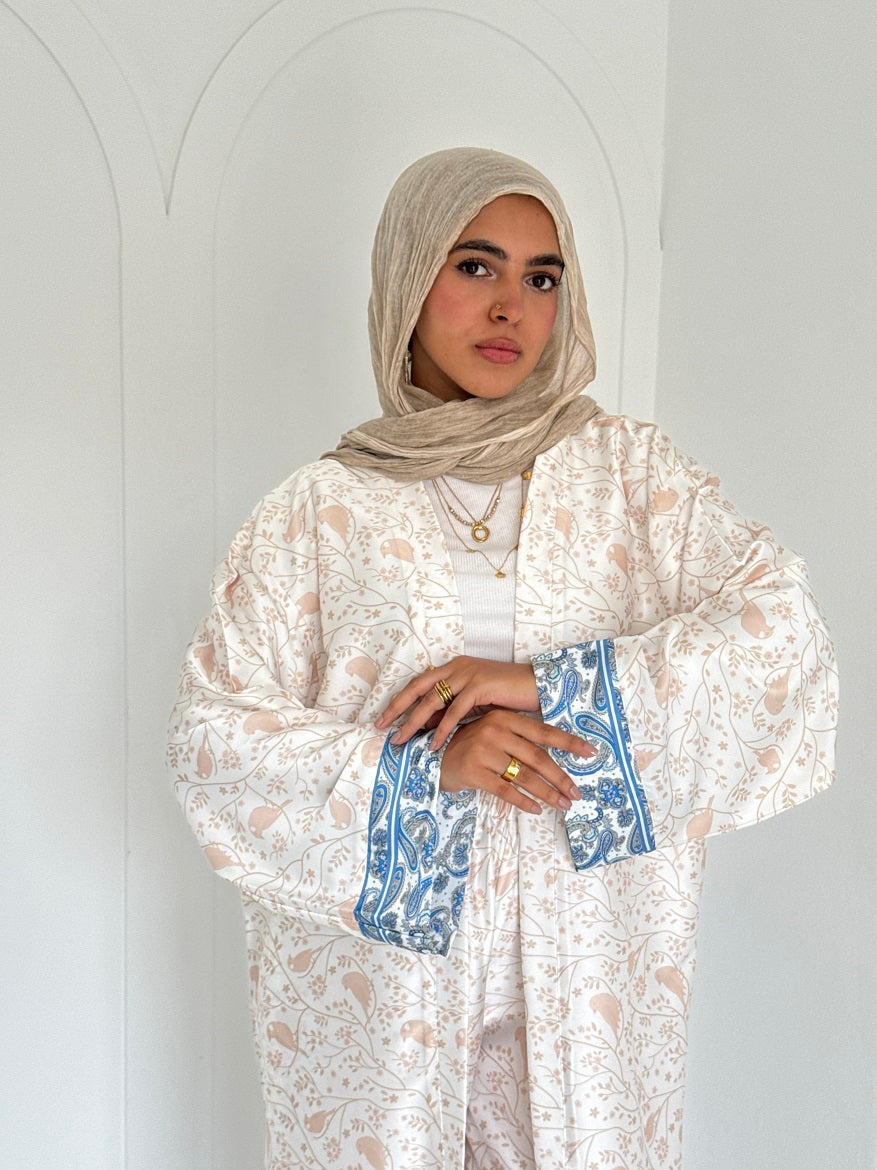 Beige Bird Satin Set