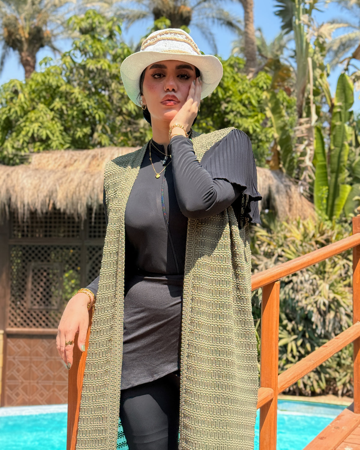 Sleeveless Linen Crochet Cardigan