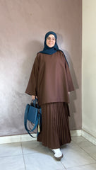 Pleated Skirt-Shirt Set 2pieses - Brown