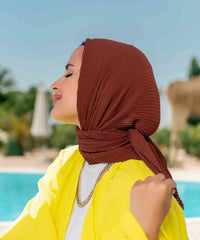 Pleated Chiffon Square Scarf - Brown