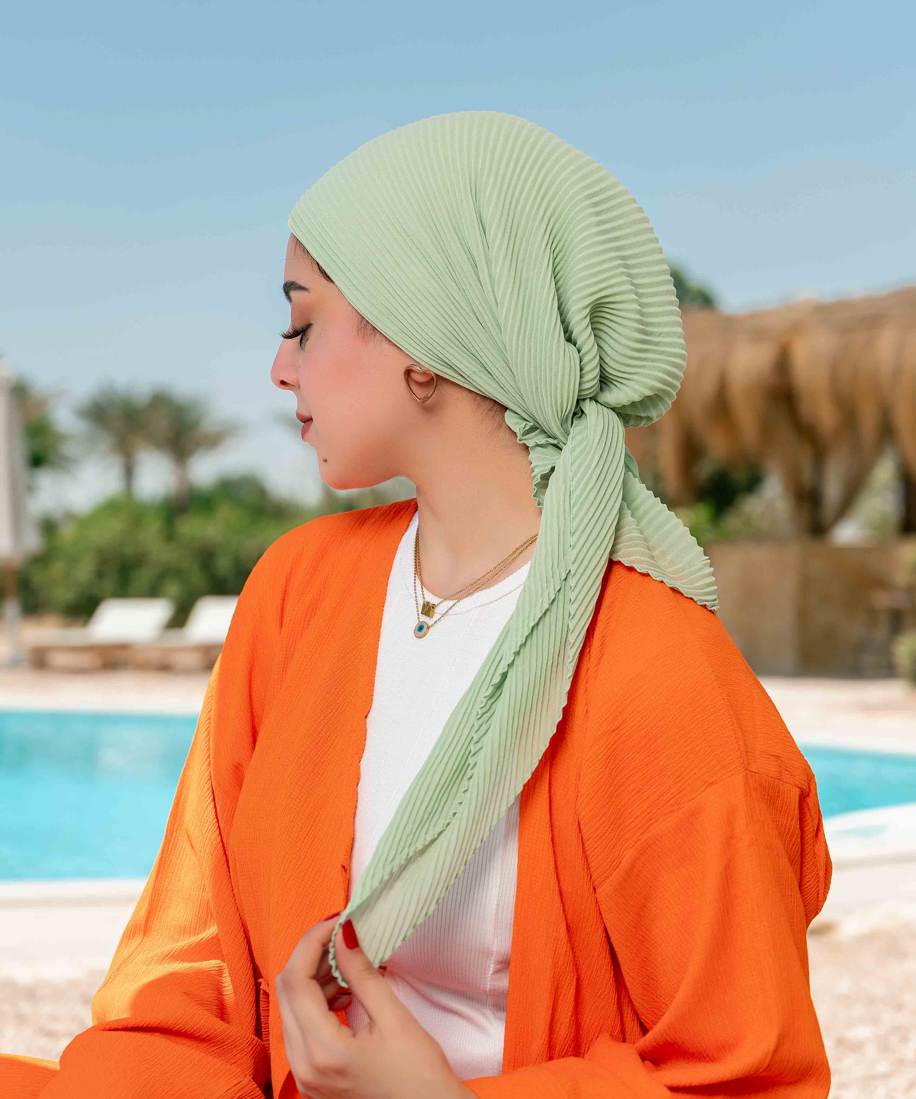 Pleated Chiffon Square Scarf - Mint Green