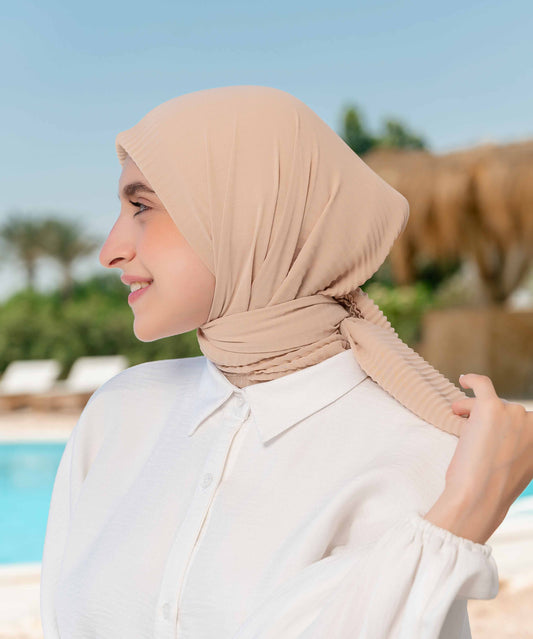 Pleated Chiffon Square Scarf - Latte