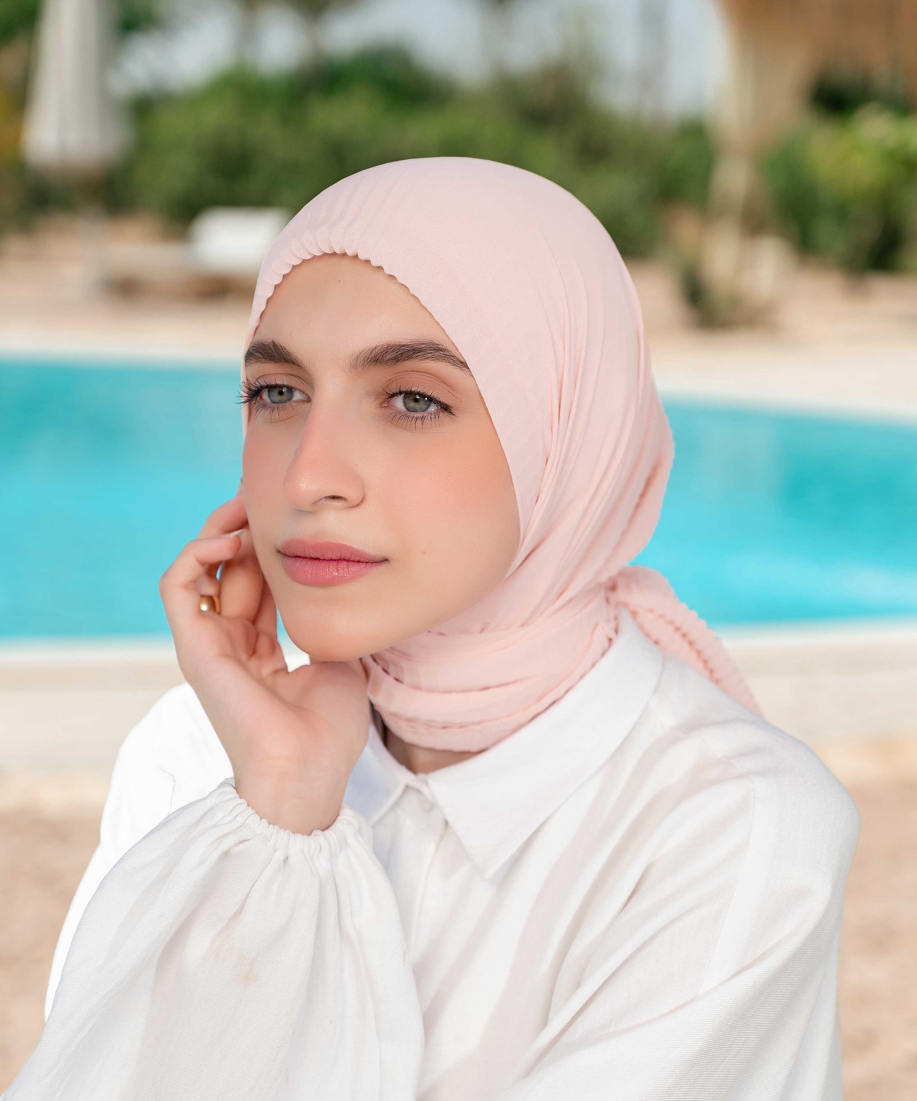 Pleated Chiffon Square Scarf - Powder Pink