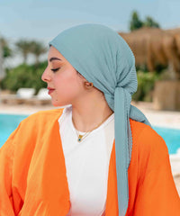 Pleated Chiffon Square Scarf - Seafoam Blue