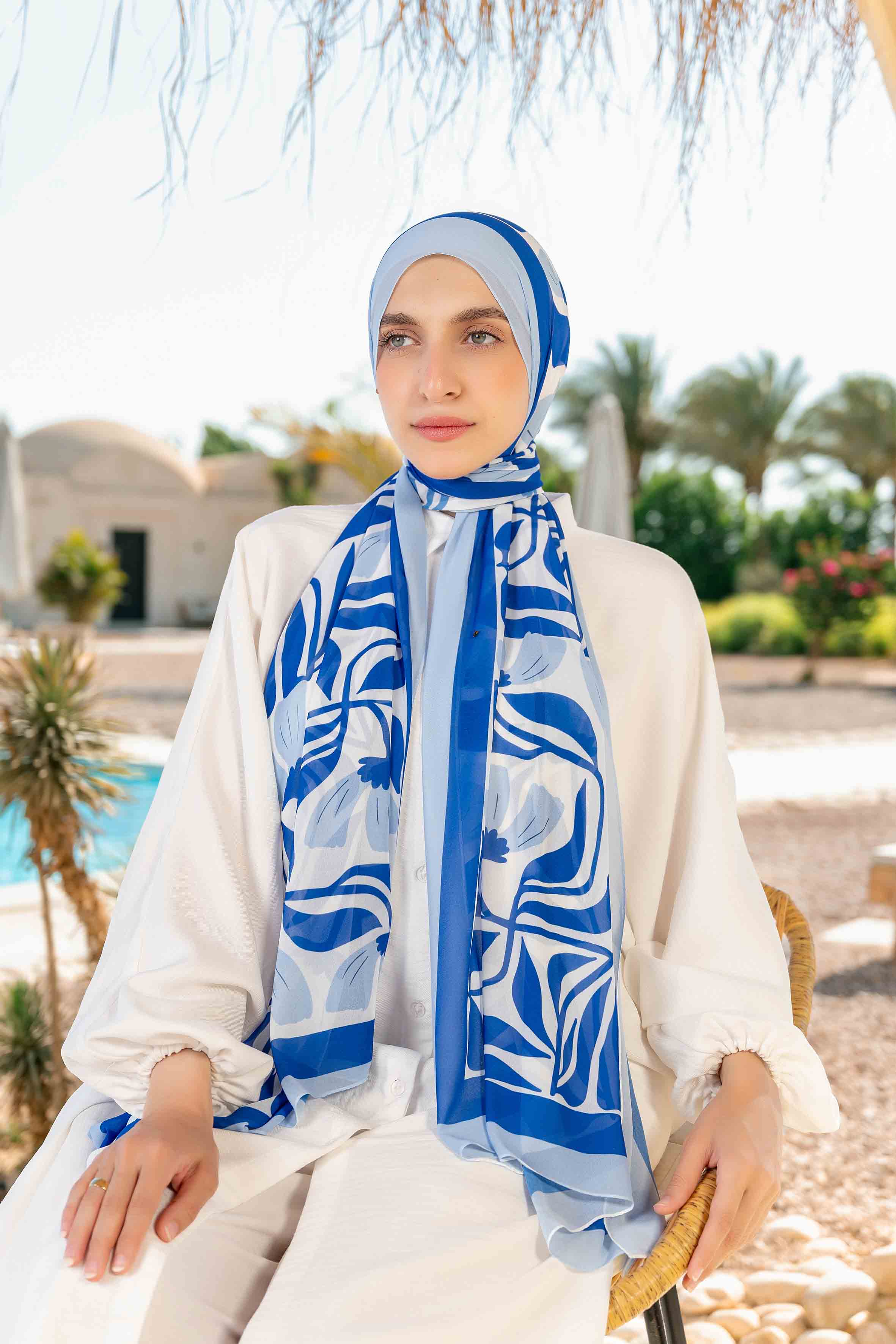 Shallow Sea Printed Chiffon Scarf